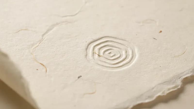 Handgeschöpftes Papier mit blindgeprägtem Siegel aus konzentrischen Ringen