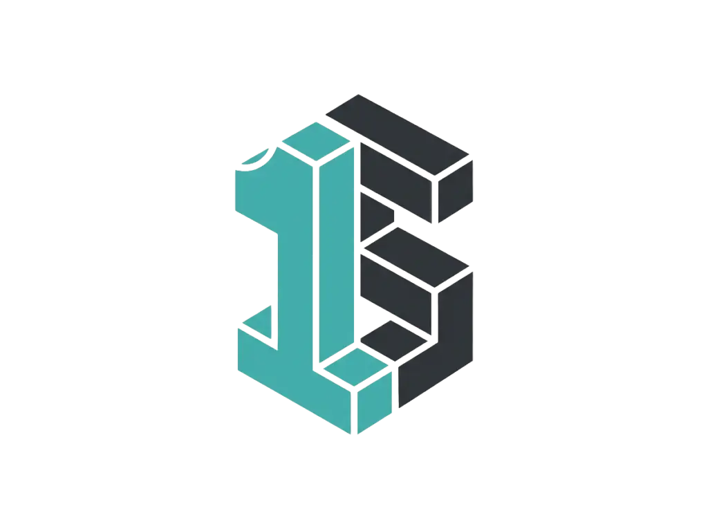 Modernes geometrisches 3D-Logo aus ineinandergreifenden türkisen und dunkelgrauen Formen