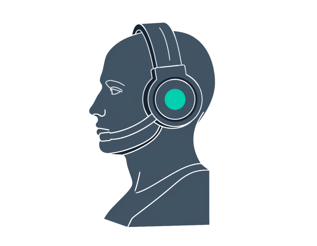 Stylized illustration of a head with headset – symbol of customer service and digital communication