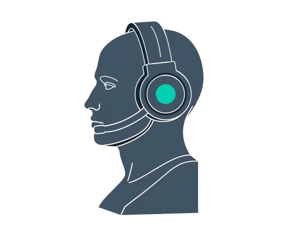 Stilisierte Illustration eines Kopfes mit Headset – Symbol für Kundenservice und digitale Kommunikation