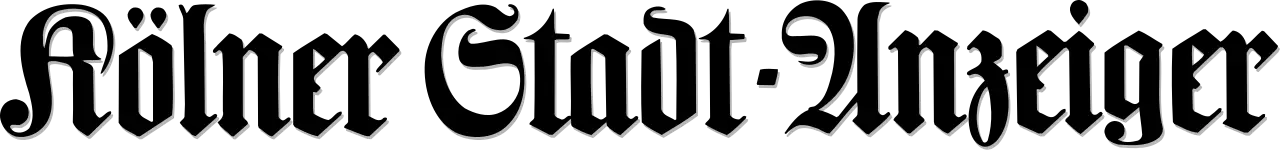 Schriftzug „Kölner Stadt-Anzeiger“ in Fraktur auf schwarzem Hintergrund